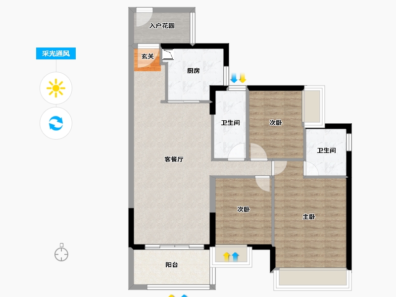 广东省-中山市-时代香海北岸-88.54-户型库-采光通风