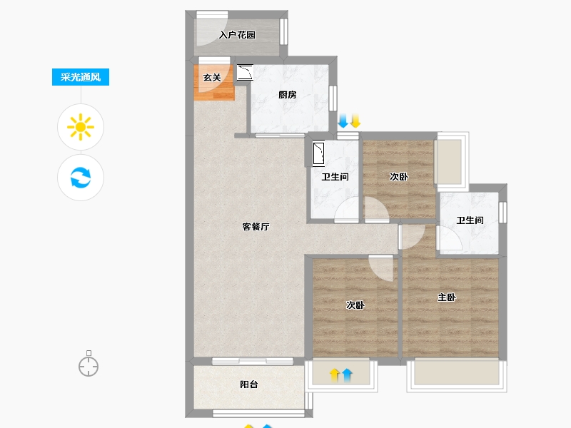 广东省-中山市-时代香海北岸-73.70-户型库-采光通风