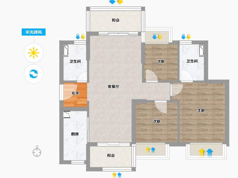 广东省-中山市-时代香海北岸-70.05-户型库-采光通风