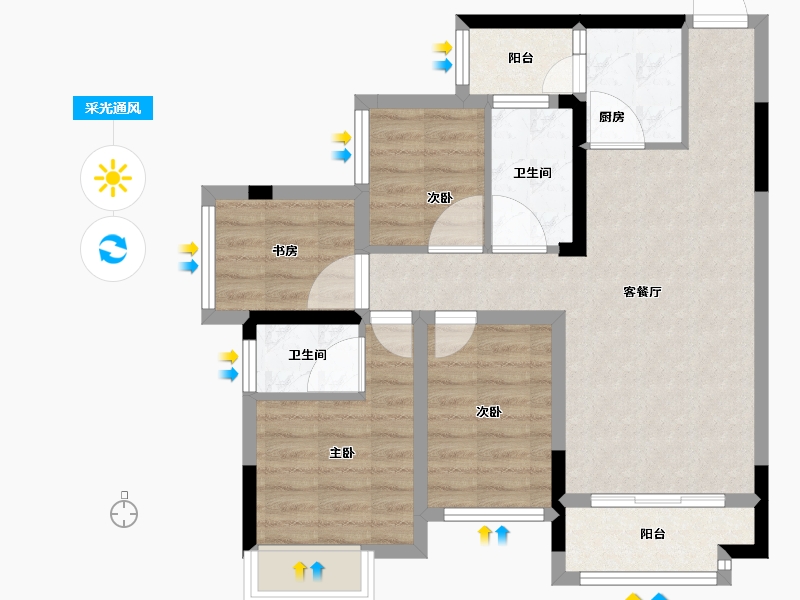 广西壮族自治区-南宁市-天誉花园-72.00-户型库-采光通风