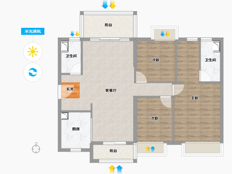 广东省-中山市-时代香海北岸-89.68-户型库-采光通风