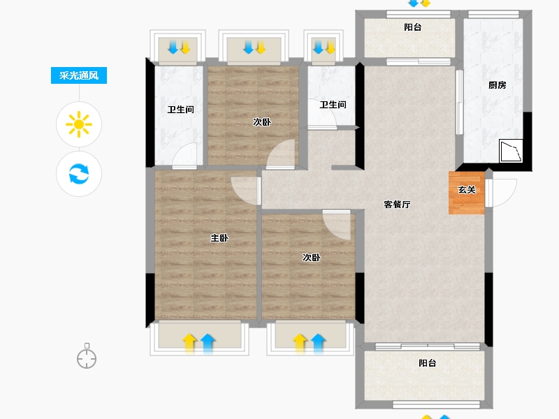 广东省-中山市-广银海棠湾-89.60-户型库-采光通风