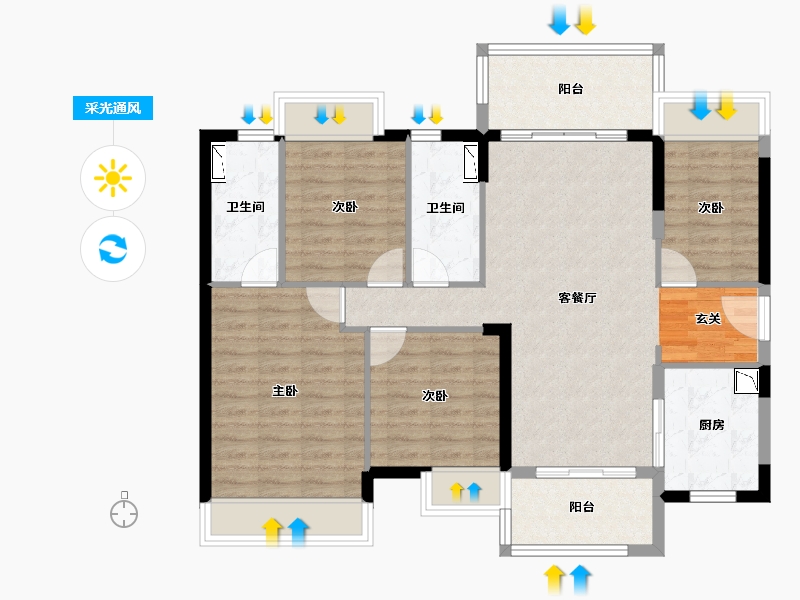 广东省-中山市-时代香海北岸-98.17-户型库-采光通风