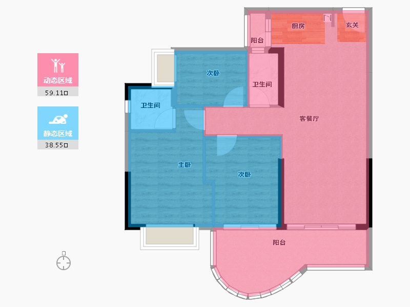 广东省-中山市-天明海怡湾-88.80-户型库-动静分区