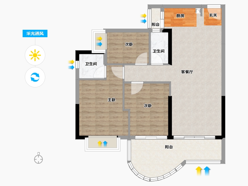 广东省-中山市-天明海怡湾-88.80-户型库-采光通风