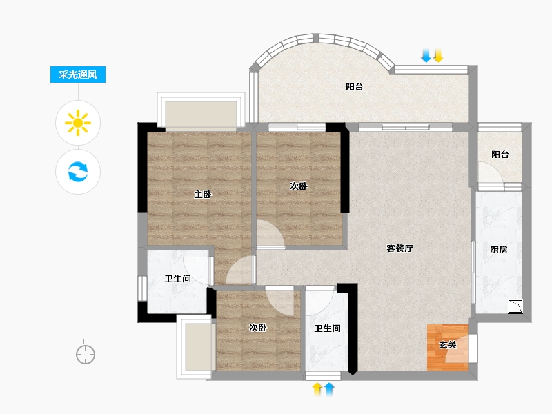 广东省-中山市-天明海怡湾-71.72-户型库-采光通风