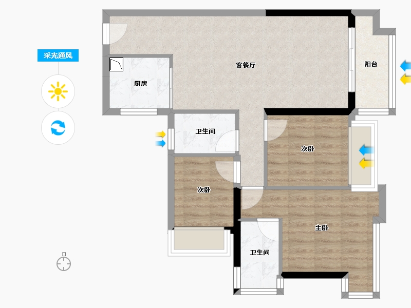 广西壮族自治区-南宁市-云星钱隆公馆-70.35-户型库-采光通风