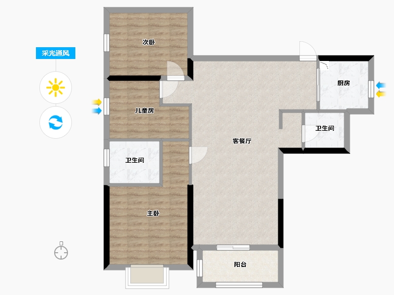 广西壮族自治区-南宁市-宋都江韵朝阳-91.08-户型库-采光通风