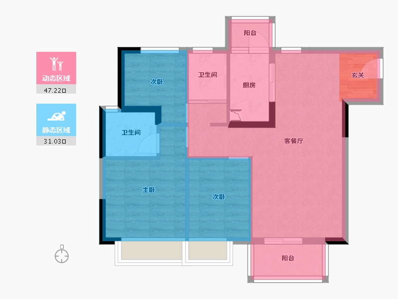 广东省-东莞市-碧桂园铂公馆住宅-69.55-户型库-动静分区