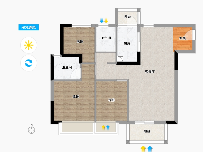 广东省-东莞市-碧桂园铂公馆住宅-69.55-户型库-采光通风