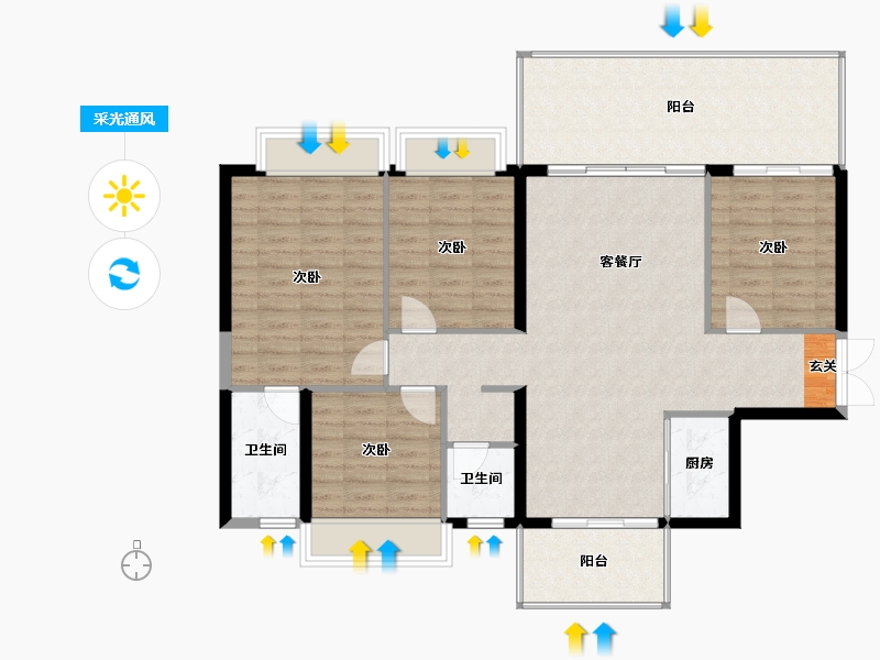 广西壮族自治区-南宁市-凯旋1号上水湾-118.06-户型库-采光通风