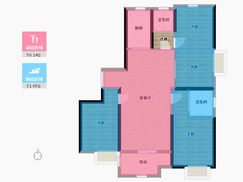 陕西省-渭南市-宏帆人和府-92.70-户型库-动静分区