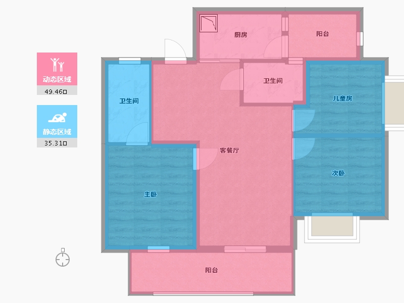 广西壮族自治区-南宁市-宋都江韵朝阳-75.34-户型库-动静分区