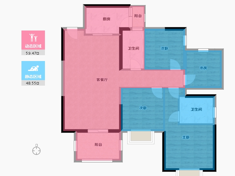 广西壮族自治区-南宁市-诗蓝明月-96.70-户型库-动静分区