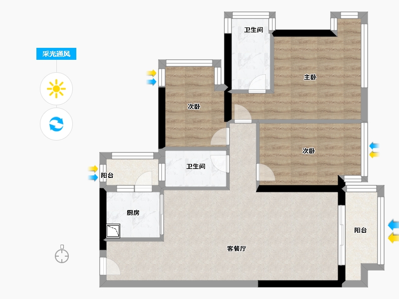 广西壮族自治区-南宁市-云星钱隆公馆-69.99-户型库-采光通风