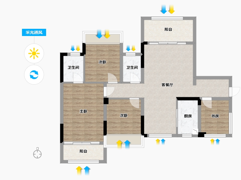 广西壮族自治区-桂林市-新安厦西宸源著-94.56-户型库-采光通风