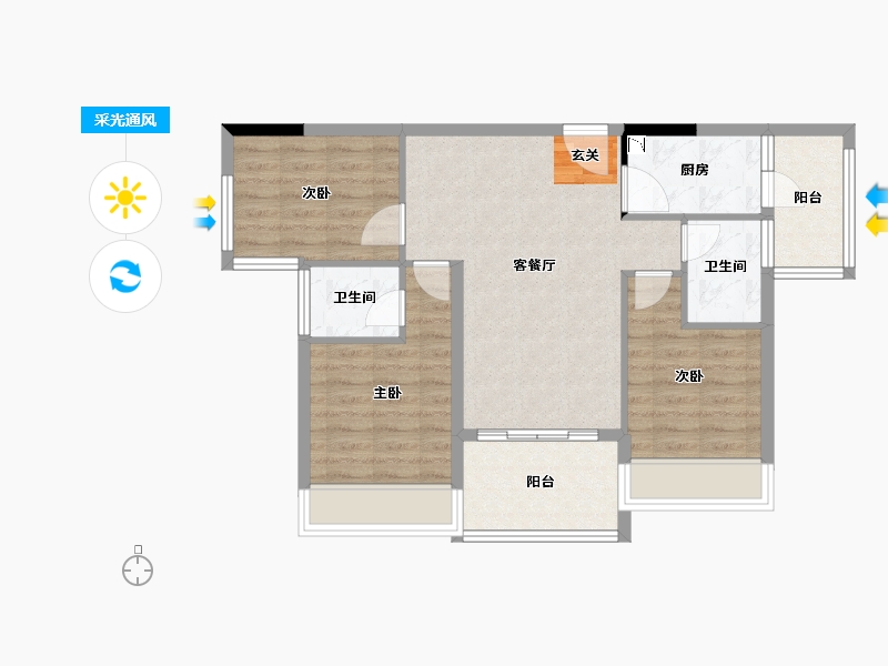 广东省-中山市-大翼御龙轩-75.46-户型库-采光通风