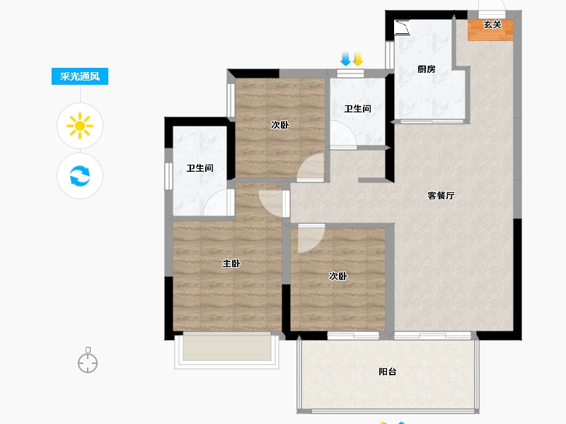 广西壮族自治区-南宁市-云玺台-82.53-户型库-采光通风