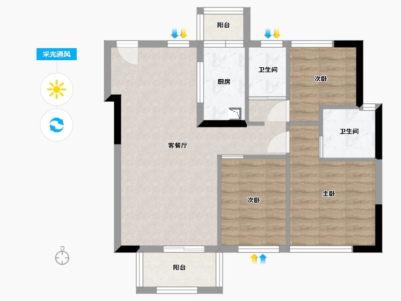 广东省-东莞市-碧桂园铂公馆住宅-68.07-户型库-采光通风