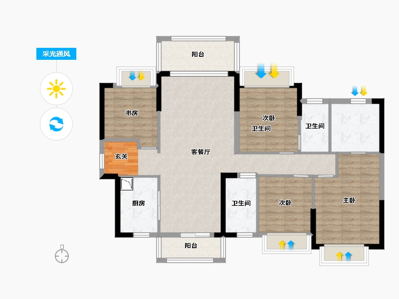 广东省-东莞市-丰华珑远翠珑湾-107.11-户型库-采光通风