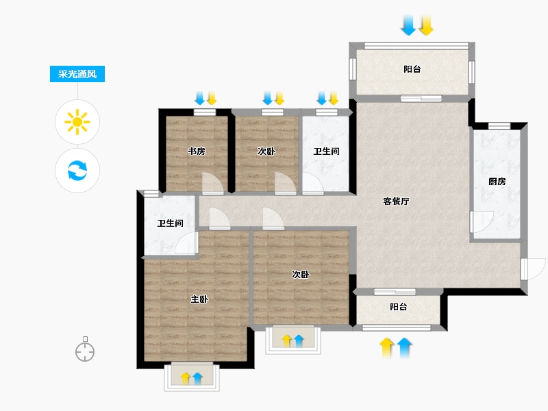 重庆-重庆市-恒大绿岛新城F区-105.31-户型库-采光通风