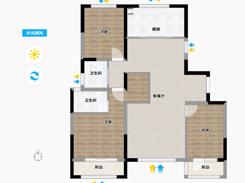 山东省-烟台市-金象泰梧桐墅-108.80-户型库-采光通风