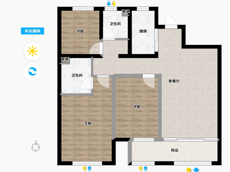 山东省-烟台市-悦岛蓝湾-86.40-户型库-采光通风