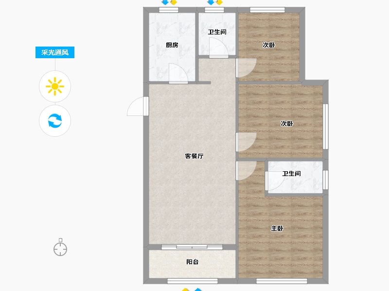 山东省-烟台市-盛福苑-80.80-户型库-采光通风