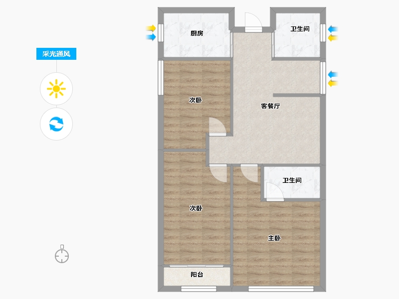 山东省-烟台市-盛福苑-75.20-户型库-采光通风