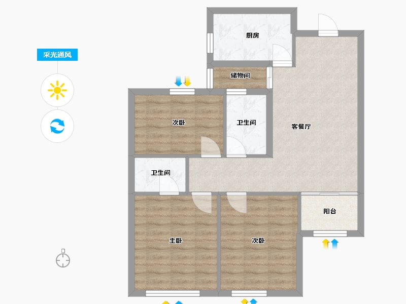 山东省-烟台市-盛福苑-74.40-户型库-采光通风