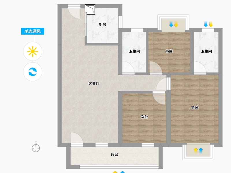 湖北省-武汉市-中建铂公馆-76.65-户型库-采光通风