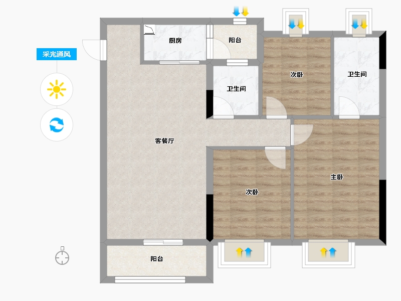 四川省-成都市-龙光玖龙府-81.09-户型库-采光通风