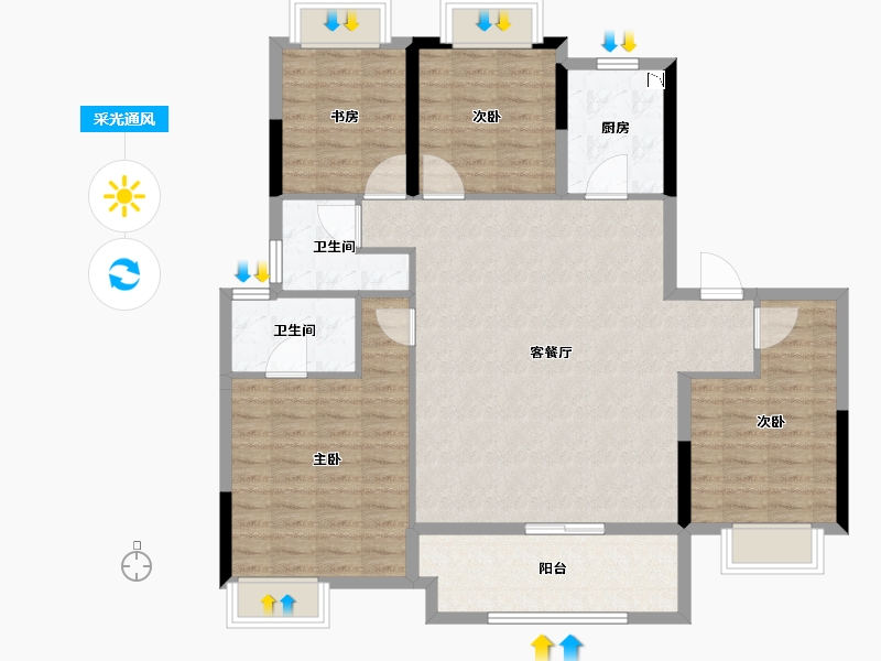 江苏省-南通市-万科翡翠甲第-111.10-户型库-采光通风