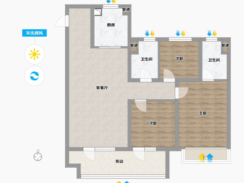 山东省-烟台市-华星中瑞・北欧公园-88.00-户型库-采光通风