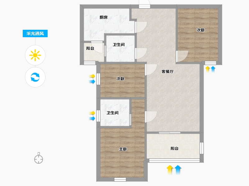 湖北省-武汉市-弘阳印月府-70.00-户型库-采光通风