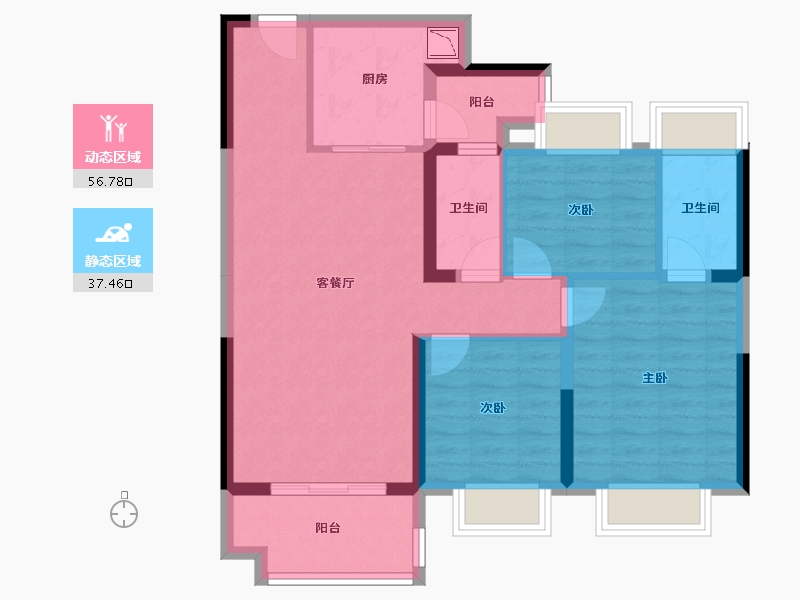 湖北省-孝感市-碧桂园中央公园-83.69-户型库-动静分区