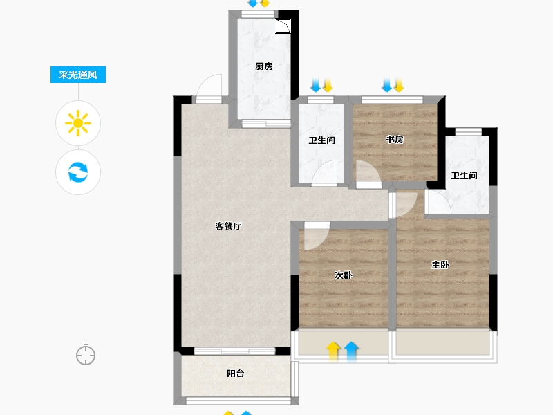 浙江省-嘉兴市-龙光・玖誉湾-69.40-户型库-采光通风