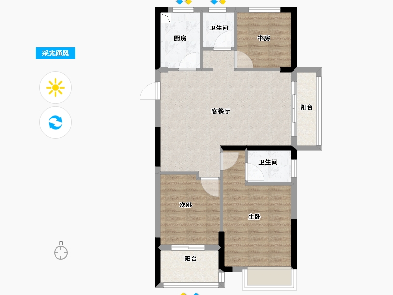 浙江省-嘉兴市-万朵・融杭府-74.40-户型库-采光通风