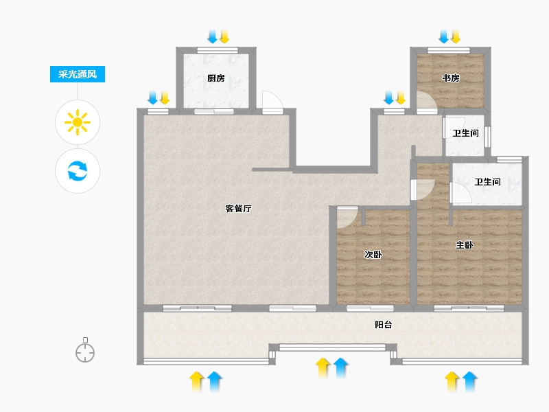 河南省-洛阳市-瑞江・花醍香域-123.97-户型库-采光通风