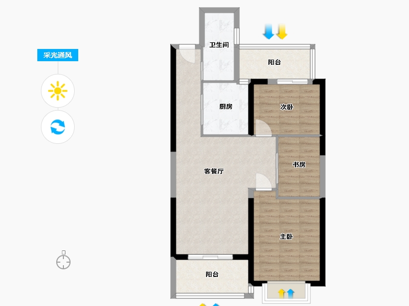 云南省-昆明市-绿地东海岸・铂骊湾-80.00-户型库-采光通风