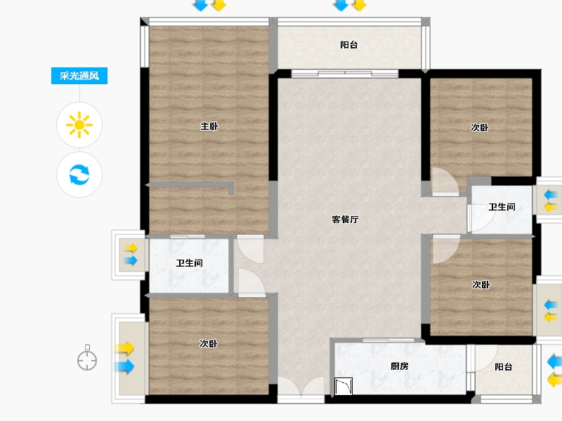 四川省-绵阳市-绵阳CBD万达广场-106.12-户型库-采光通风