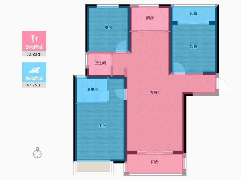 陕西省-宝鸡市-华隆幸福里-89.08-户型库-动静分区