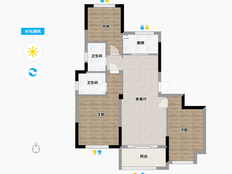 江苏省-泰州市-玉园-90.00-户型库-采光通风