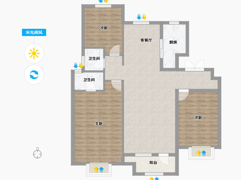 山东省-青岛市-鲁商蓝岸新城-103.44-户型库-采光通风