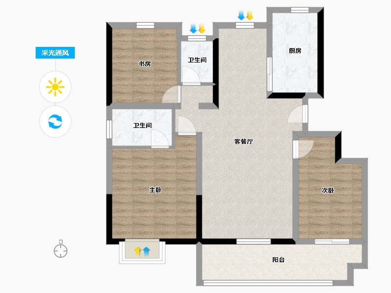 安徽省-蚌埠市-尚河源筑-94.34-户型库-采光通风