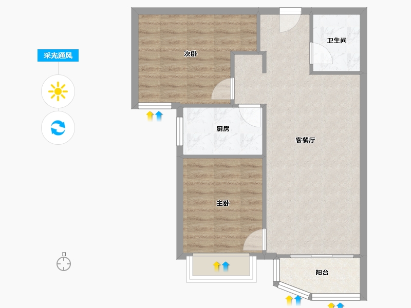 河北省-廊坊市-天洋城4代-63.87-户型库-采光通风