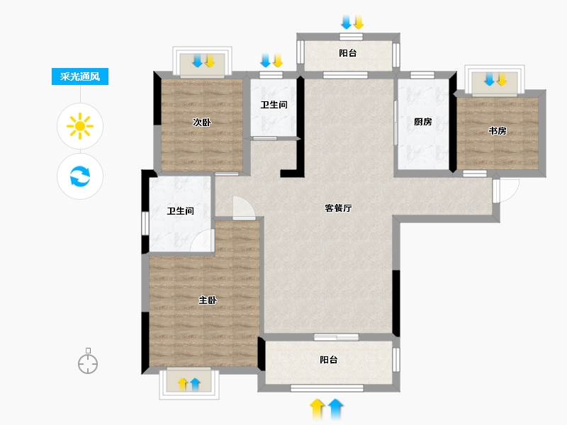 湖北省-孝感市-仙女湖豪庭-96.64-户型库-采光通风