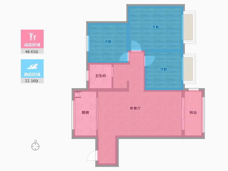 山西省-临汾市-蓝山国际-71.45-户型库-动静分区