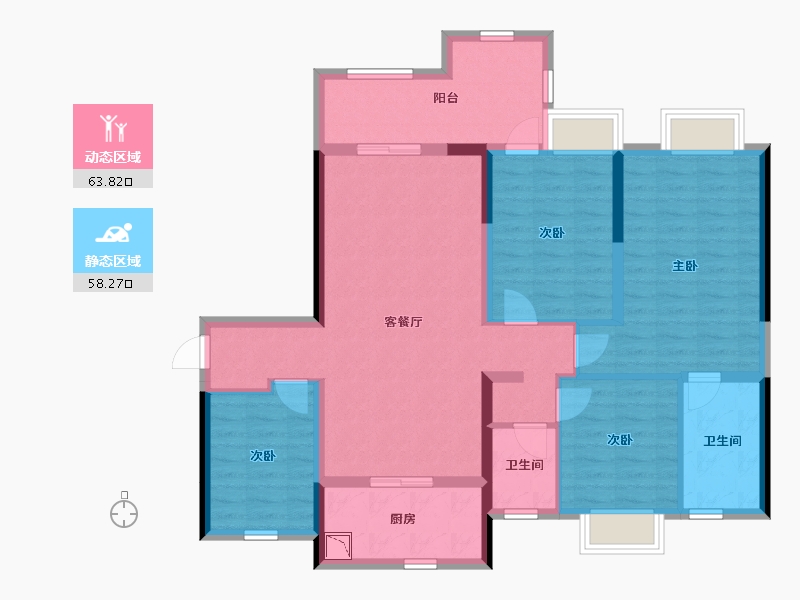 湖南省-长沙市-郡原美村四期（K区）-108.86-户型库-动静分区