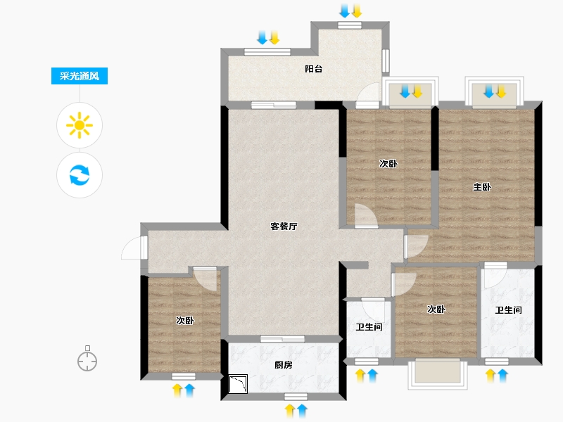 湖南省-长沙市-郡原美村四期（K区）-108.86-户型库-采光通风